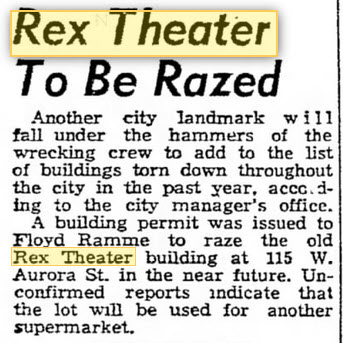 Rex Theatre - March 30 1961 Article On Razing (newer photo)